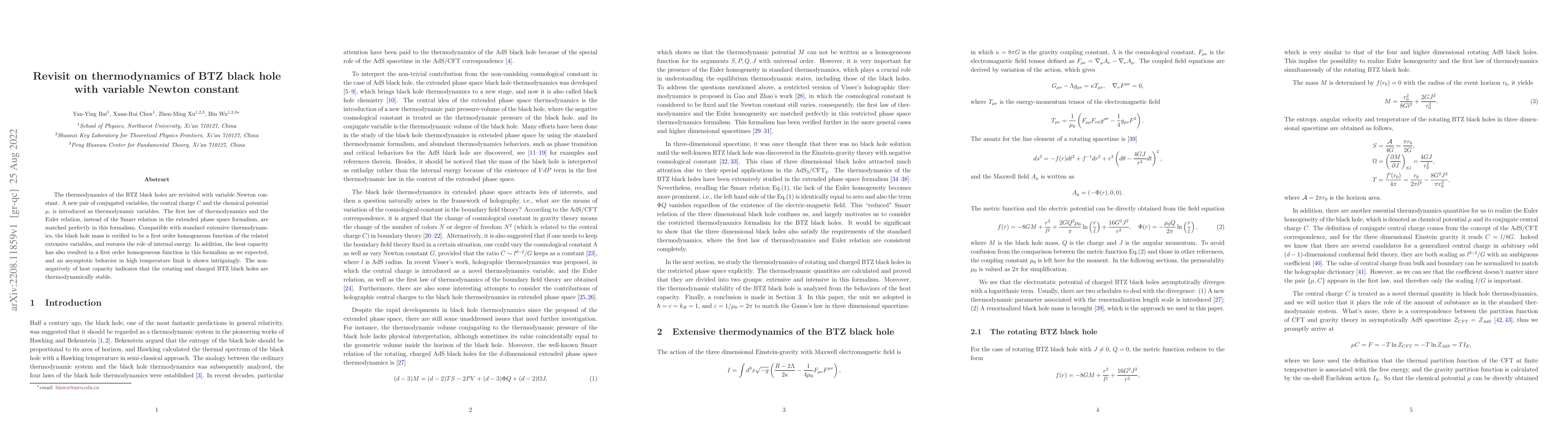 Thumbnail for Revisit on thermodynamics of BTZ black hole with variable Newton
  constant