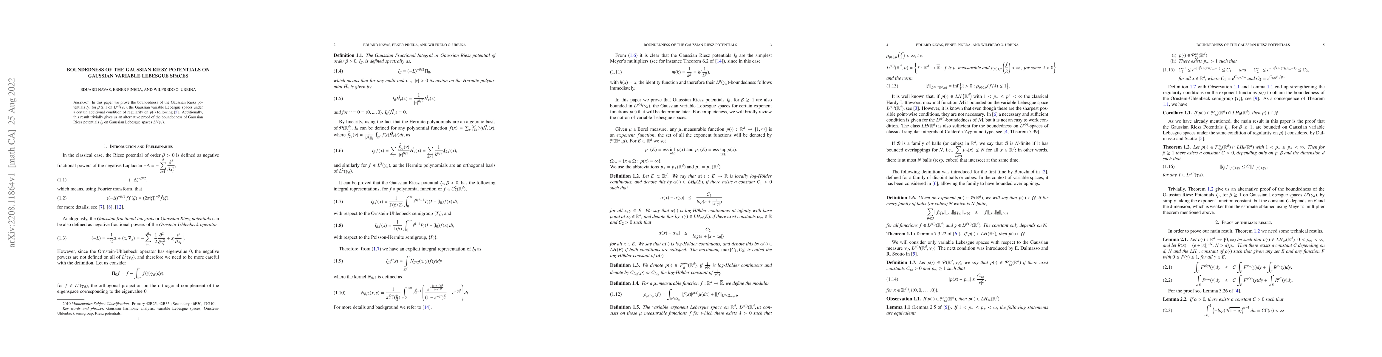 Thumbnail for Boundedness of the Gaussian Riesz Potentials on Gaussian variable
  Lebesgue spaces