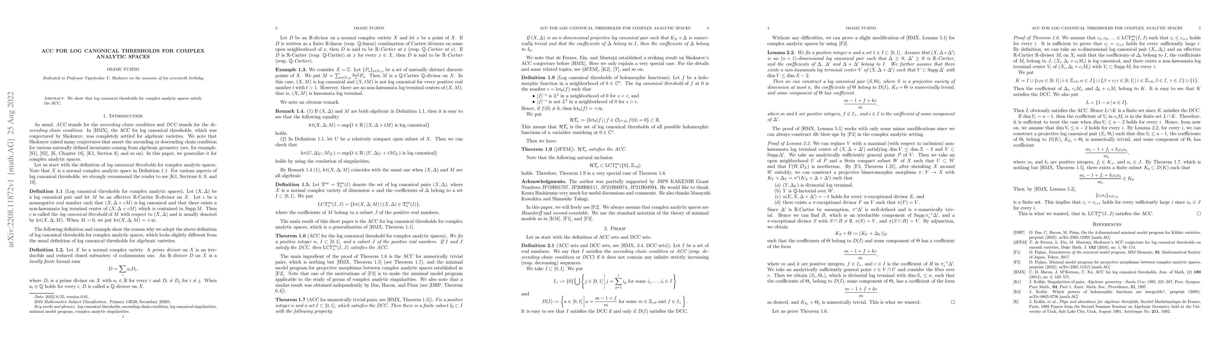 Thumbnail for ACC for log canonical thresholds for complex analytic spaces