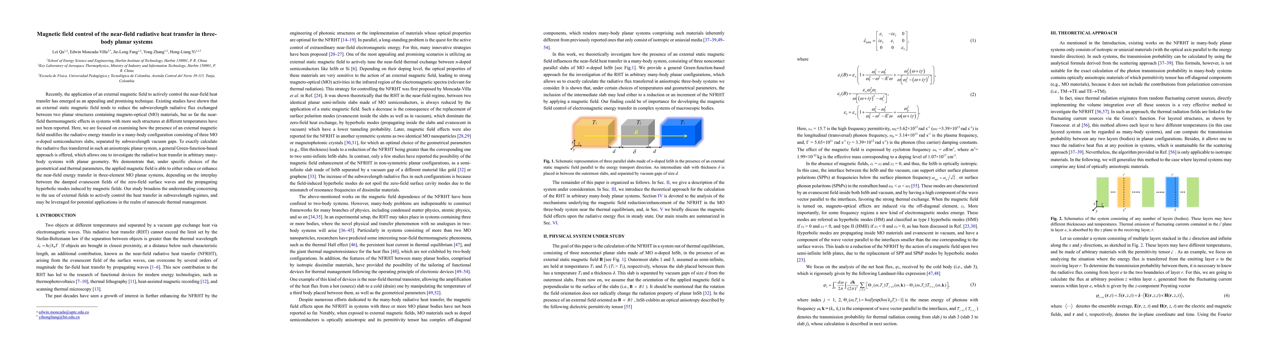 Thumbnail for Magnetic field control of the near-field radiative heat transfer in
  three-body planar systems