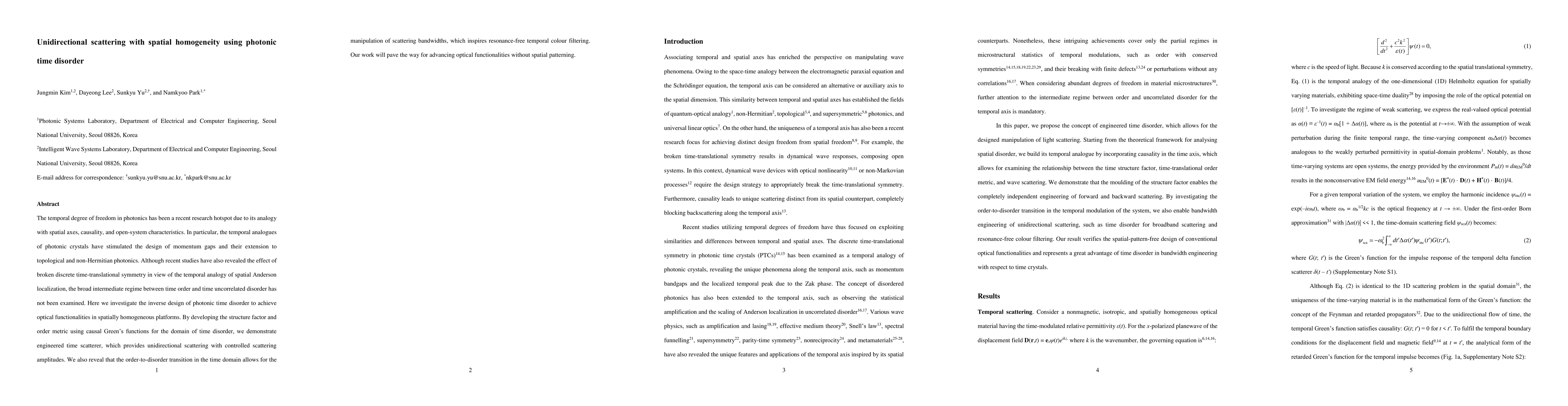 Thumbnail for Unidirectional scattering with spatial homogeneity using photonic time
  disorder