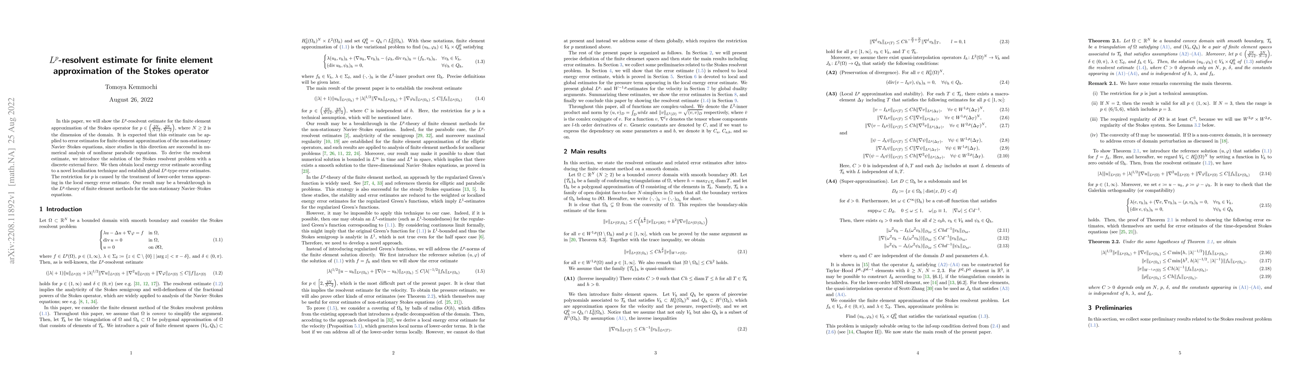 Thumbnail for $L^p$-resolvent estimate for finite element approximation of the Stokes
  operator