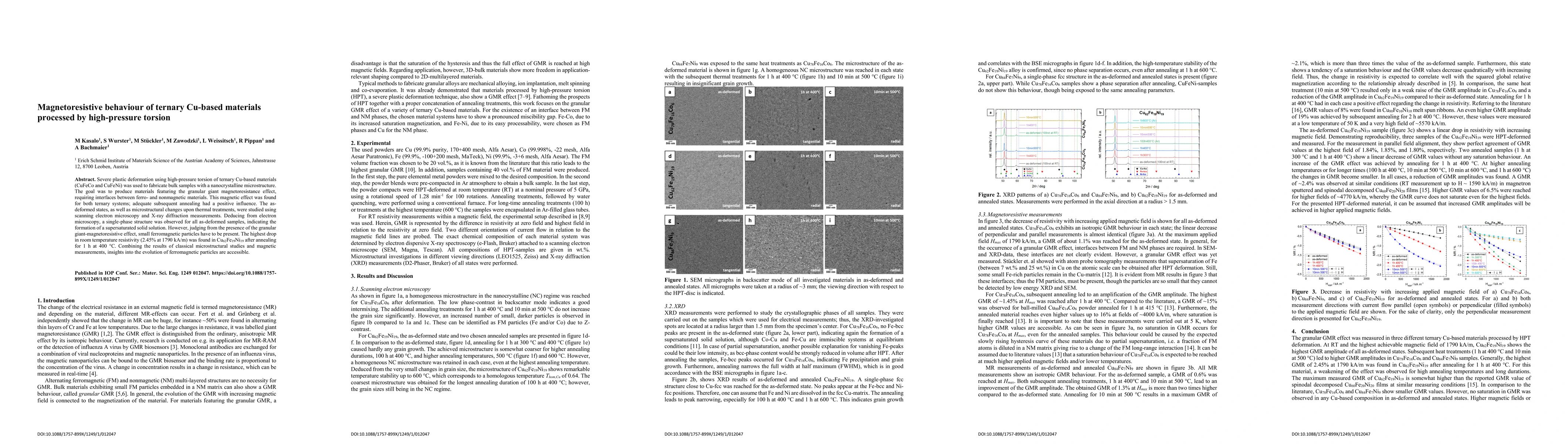 Thumbnail for Magnetoresistive behaviour of ternary Cu-based materials processed by
  high-pressure torsion