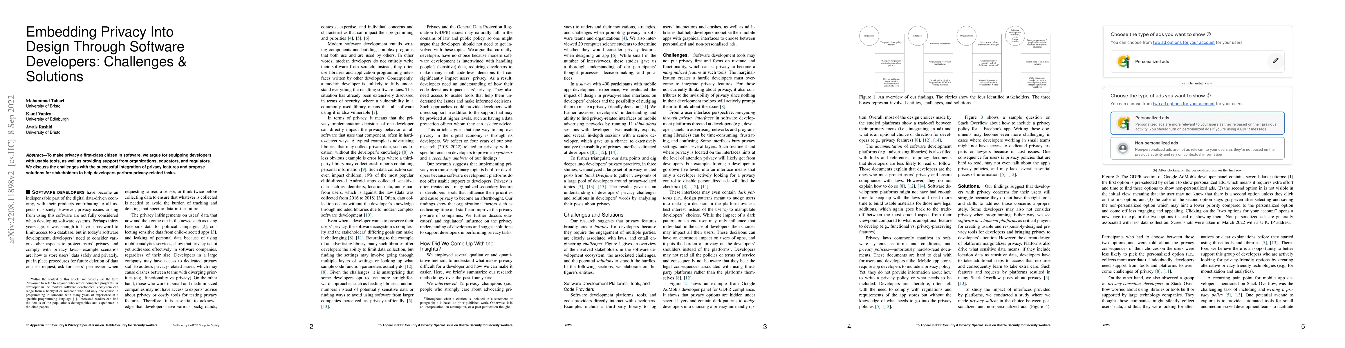 Thumbnail for Embedding Privacy Into Design Through Software Developers: Challenges &
  Solutions