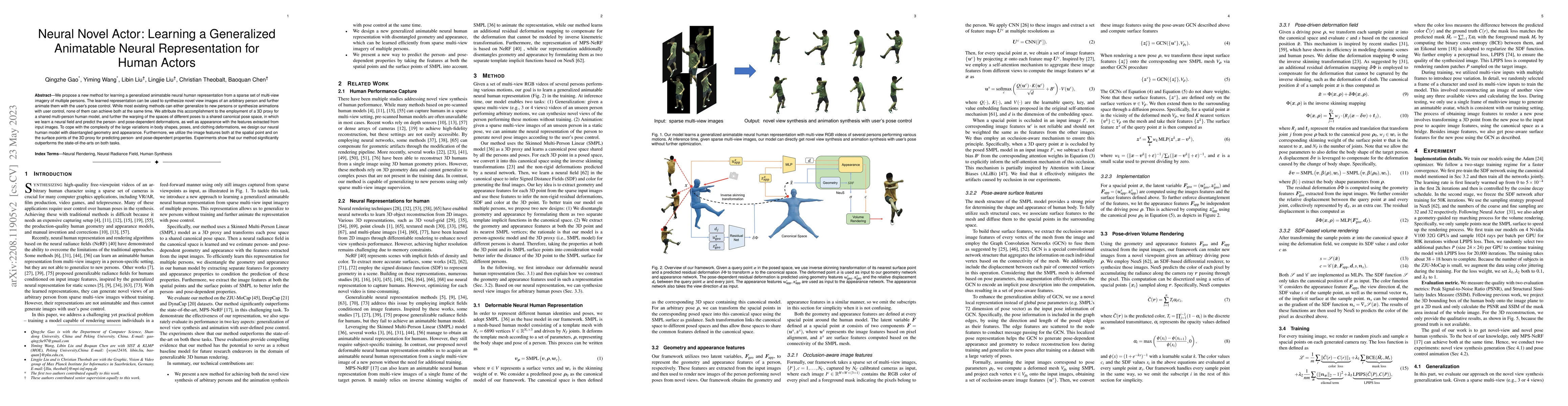 Thumbnail for Neural Novel Actor: Learning a Generalized Animatable Neural
  Representation for Human Actors