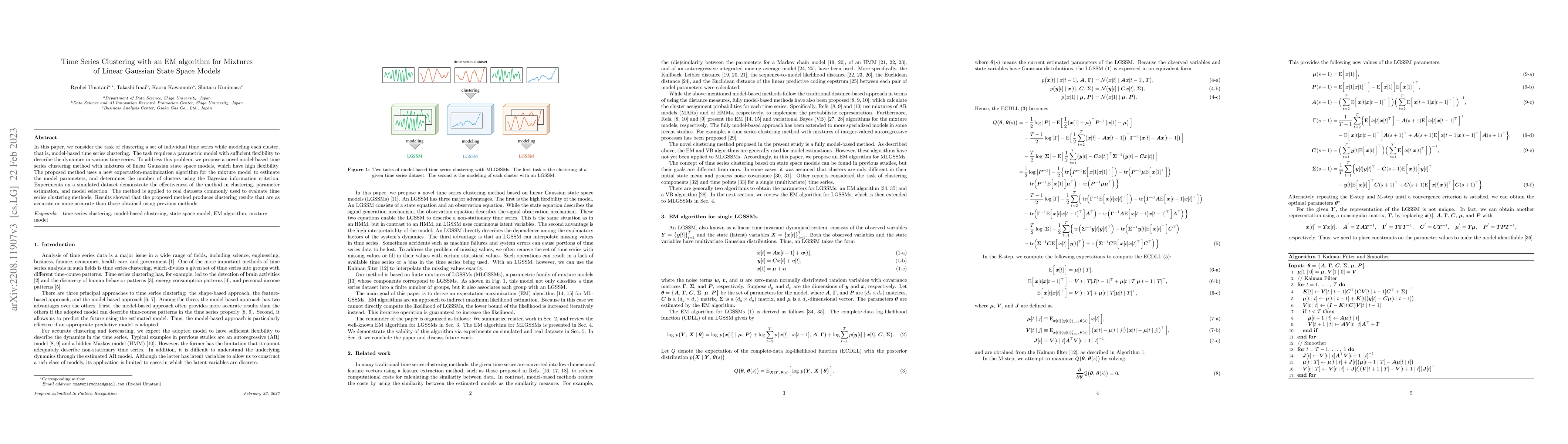 Thumbnail for Time Series Clustering with an EM algorithm for Mixtures of Linear
  Gaussian State Space Models