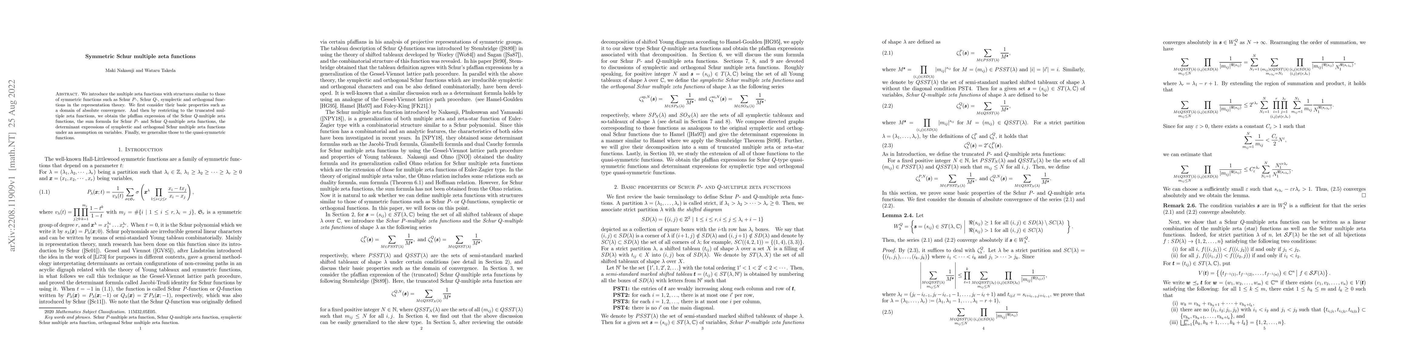Thumbnail for Symmetric Schur multiple zeta functions