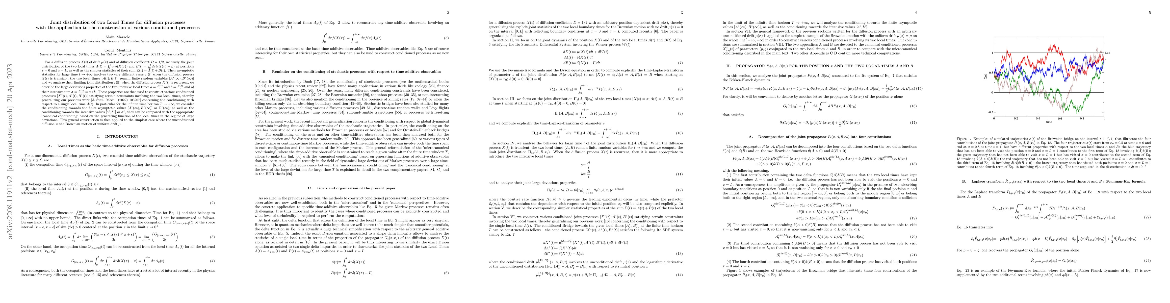 Thumbnail for Joint distribution of two Local Times for diffusion processes with the
  application to the construction of various conditioned processes