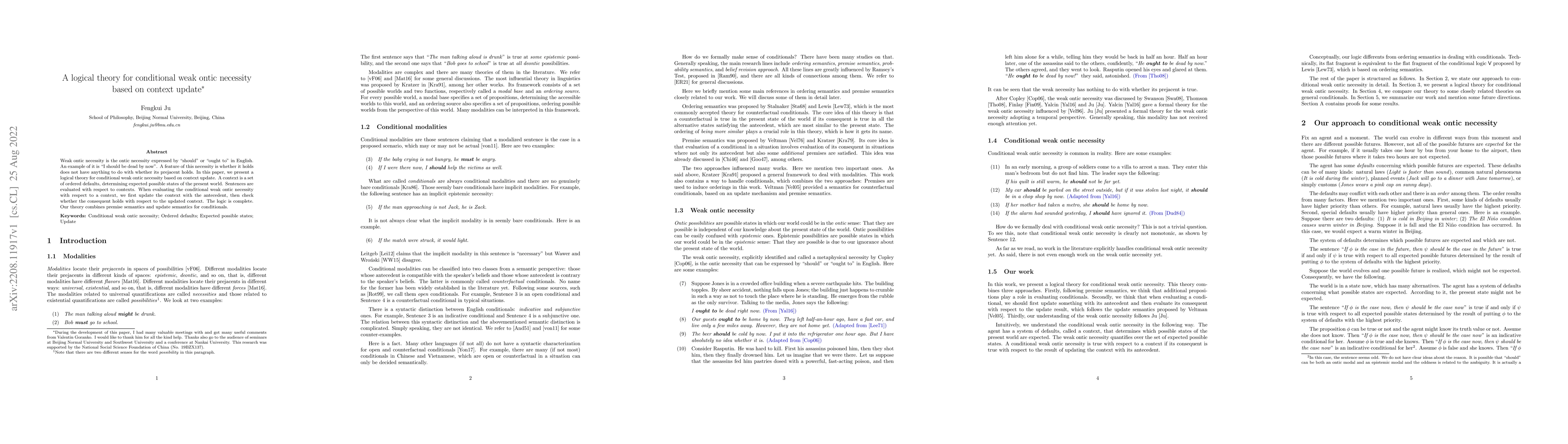 Thumbnail for A logical theory for conditional weak ontic necessity based on context
  update