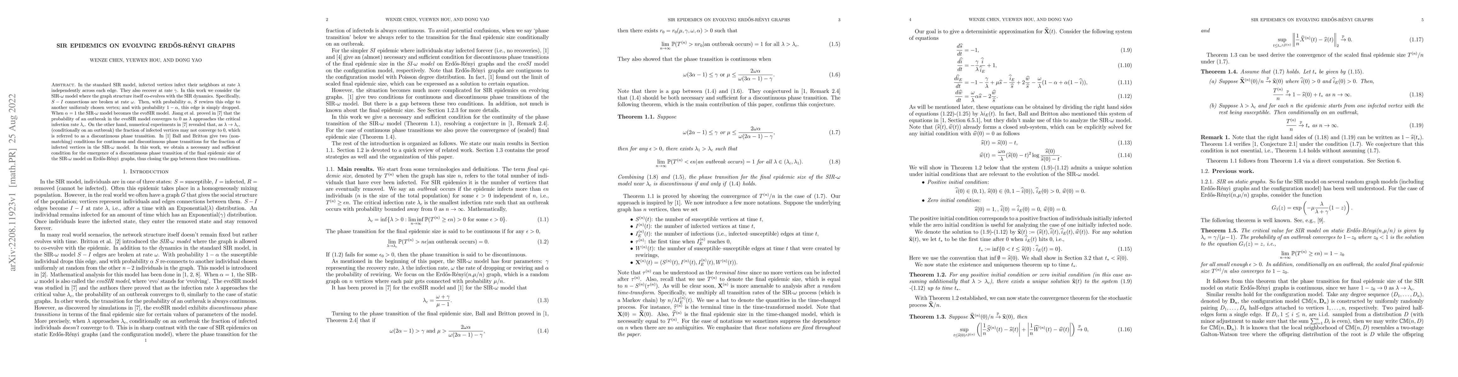 Thumbnail for SIR Epidemics on Evolving Erd\H{o}s-R\'enyi Graphs