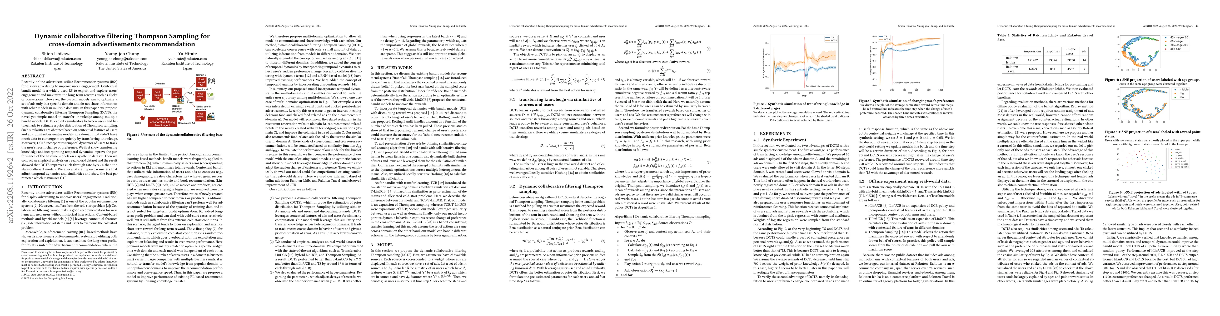 Thumbnail for Dynamic collaborative filtering Thompson Sampling for cross-domain
  advertisements recommendation