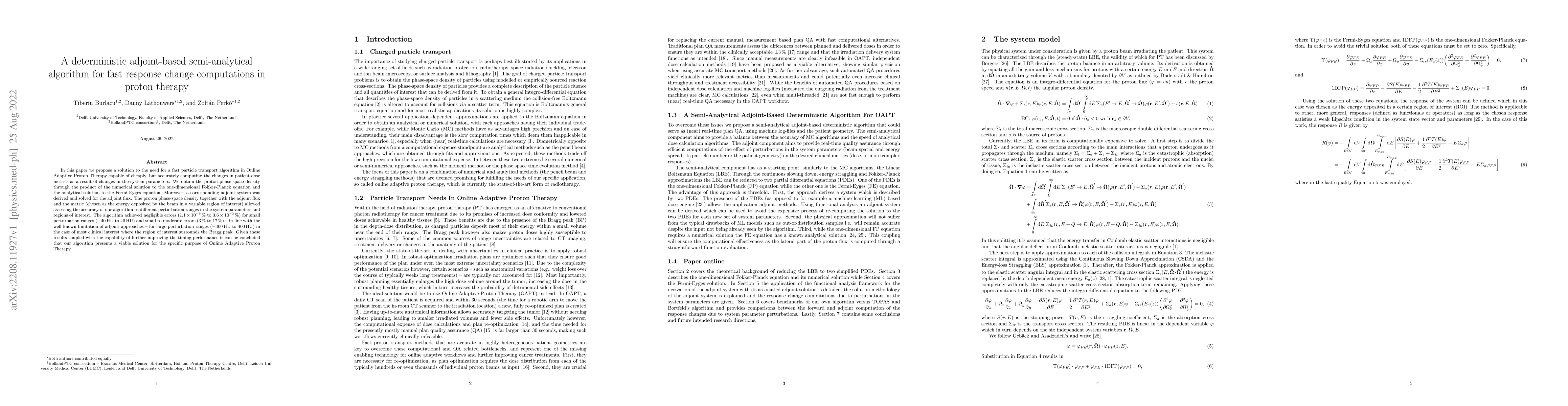 Thumbnail for A deterministic adjoint-based semi-analytical algorithm for fast
  response change computations in proton therapy