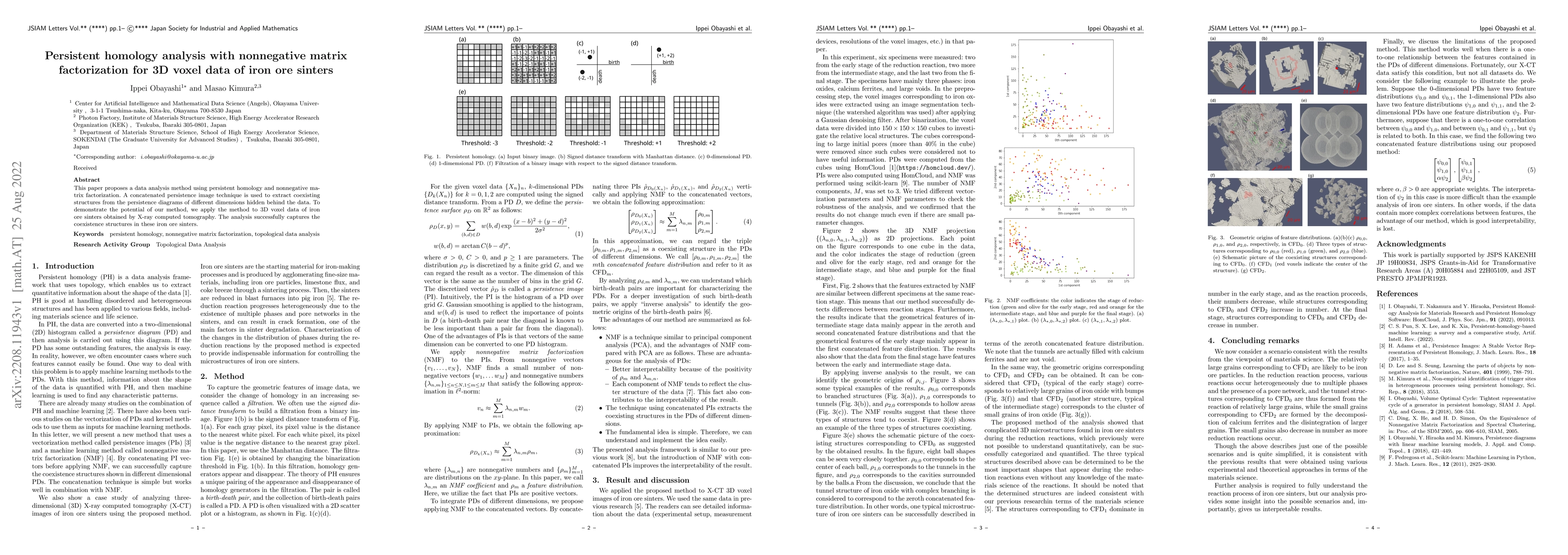 Thumbnail for Persistent homology analysis with nonnegative matrix factorization for
  3D voxel data of iron ore sinters