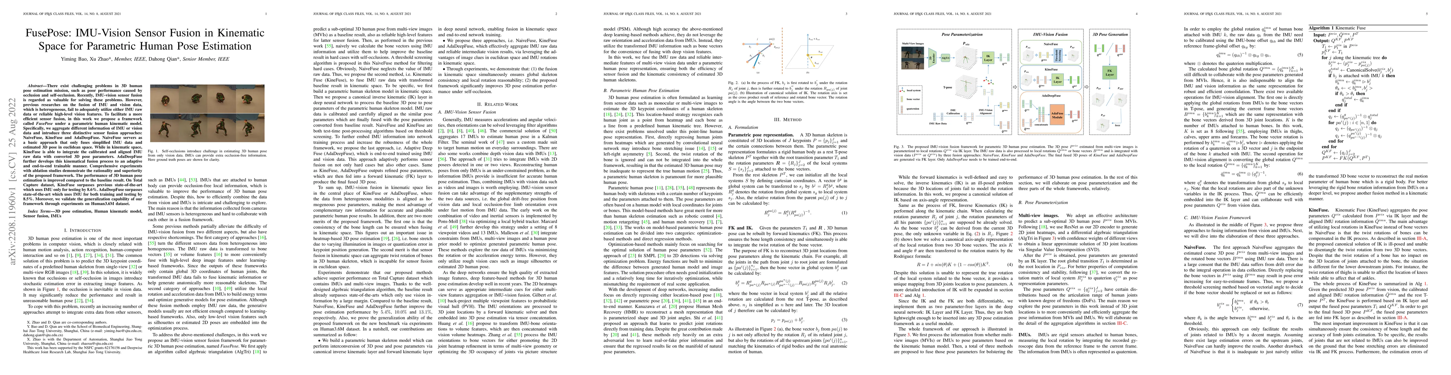 Thumbnail for FusePose: IMU-Vision Sensor Fusion in Kinematic Space for Parametric
  Human Pose Estimation