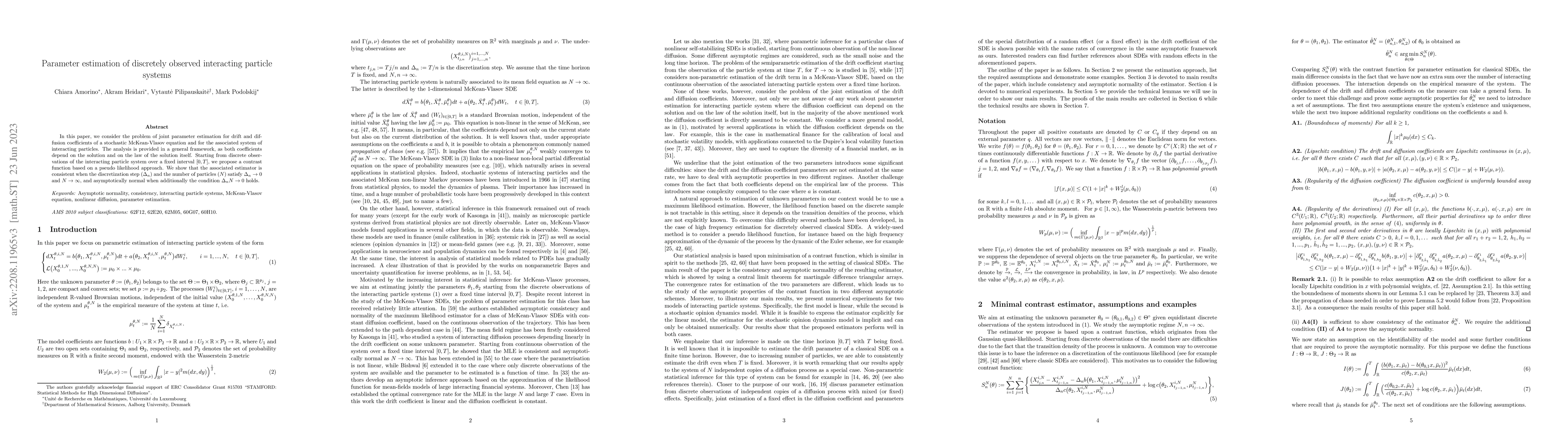 Thumbnail for Parameter estimation of discretely observed interacting particle systems
