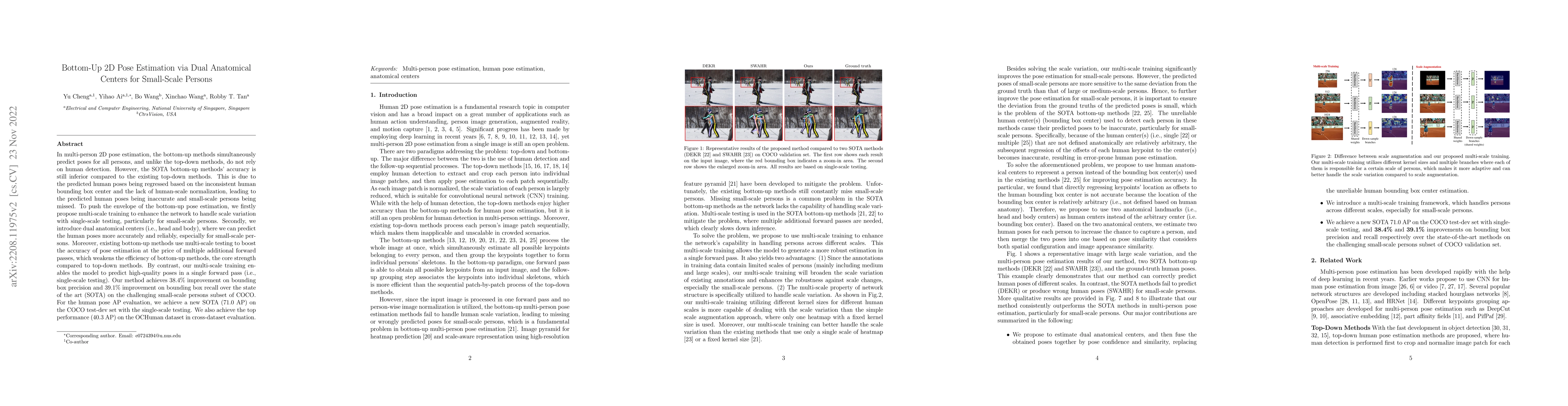 Thumbnail for Bottom-Up 2D Pose Estimation via Dual Anatomical Centers for Small-Scale
  Persons