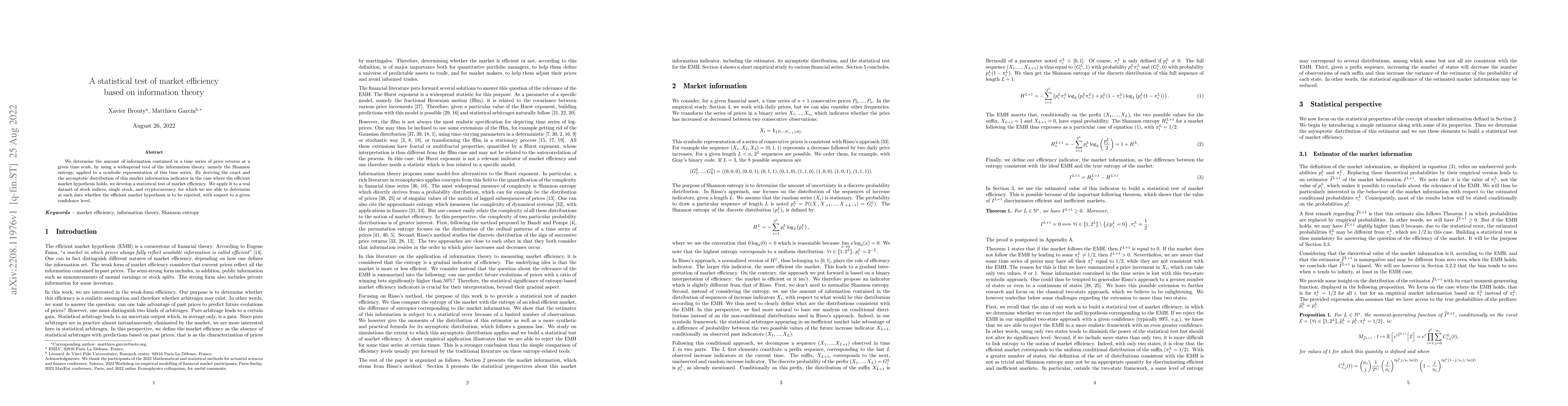 Thumbnail for A statistical test of market efficiency based on information theory