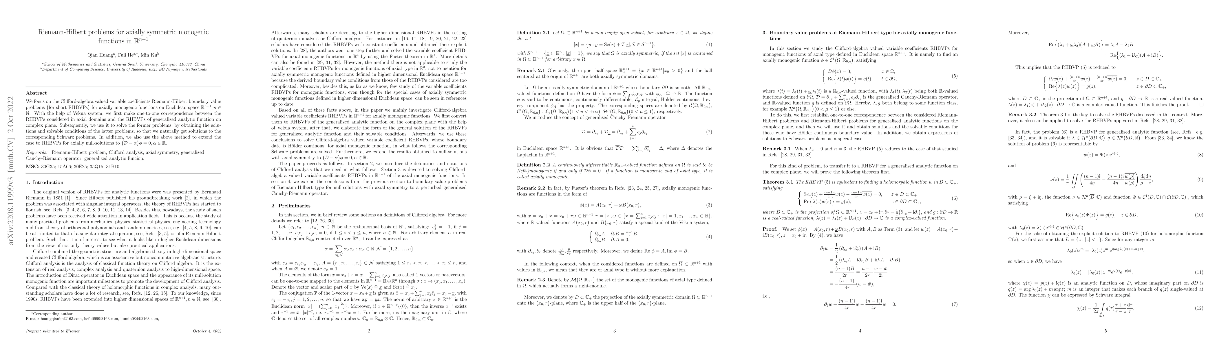 Thumbnail for Riemann-Hilbert problems for axially symmetric monogenic functions in
  $\mathbb{R}^{n+1}$