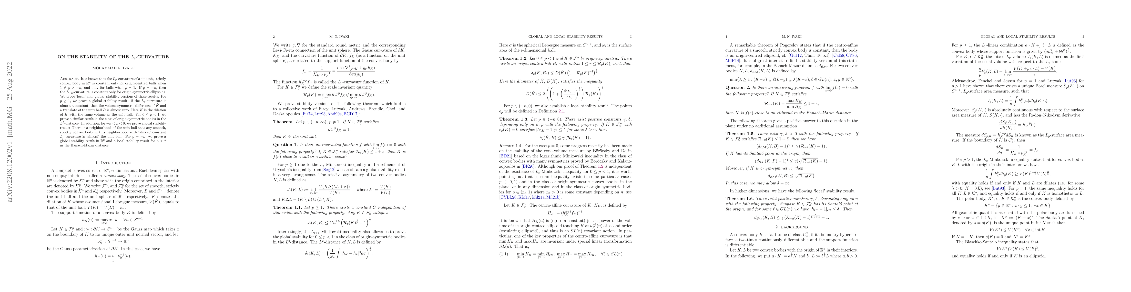 Thumbnail for On the stability of the $L_p$-curvature