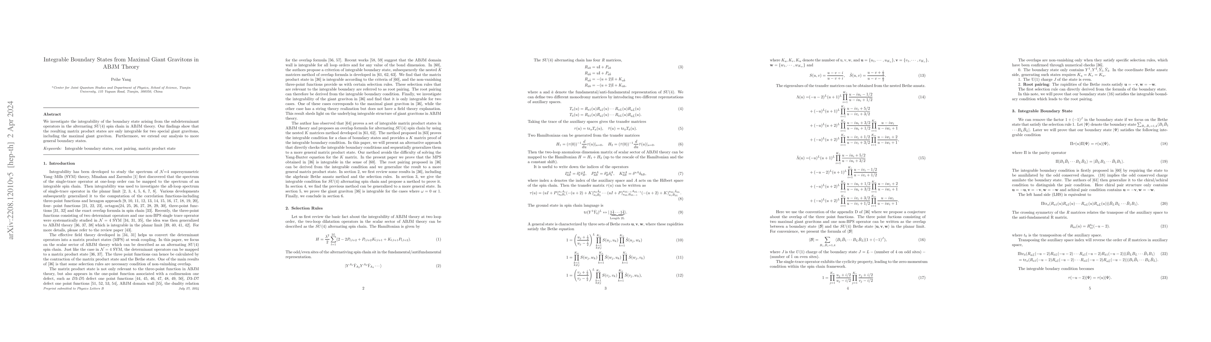 Thumbnail for Integrable Boundary States from Maximal Giant Gravitons in ABJM Theory