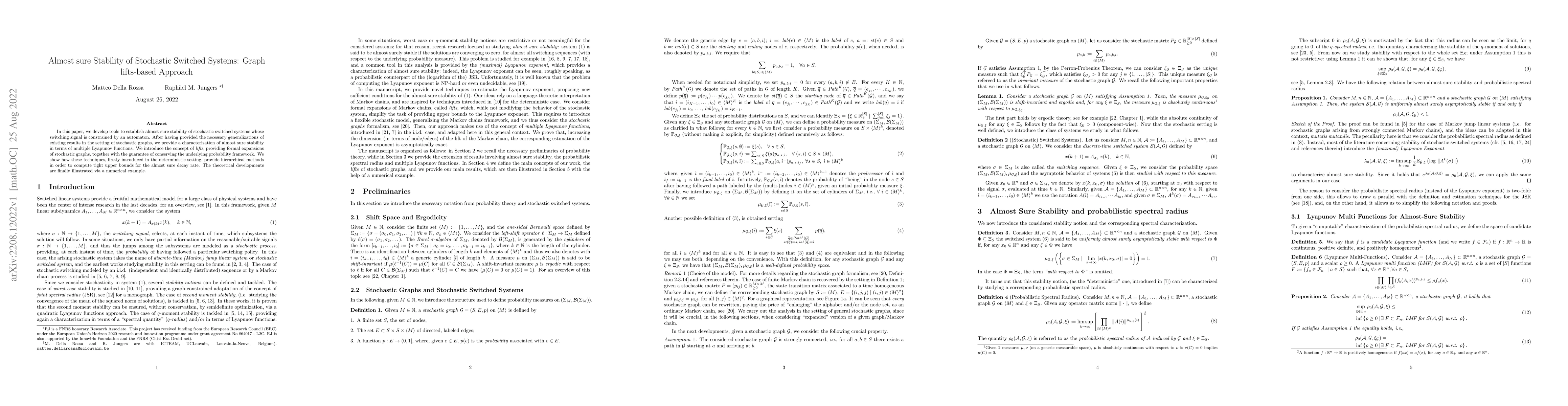 Thumbnail for Almost sure Stability of Stochastic Switched Systems: Graph lifts-based
  Approach