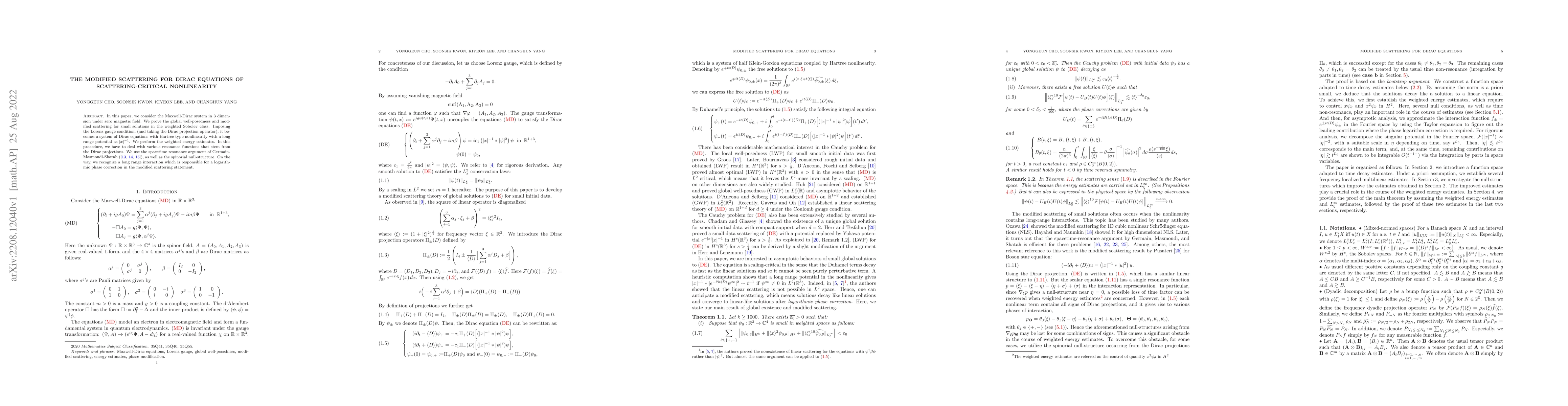 Thumbnail for The modified scattering for Dirac equations of scattering-critical
  nonlinearity