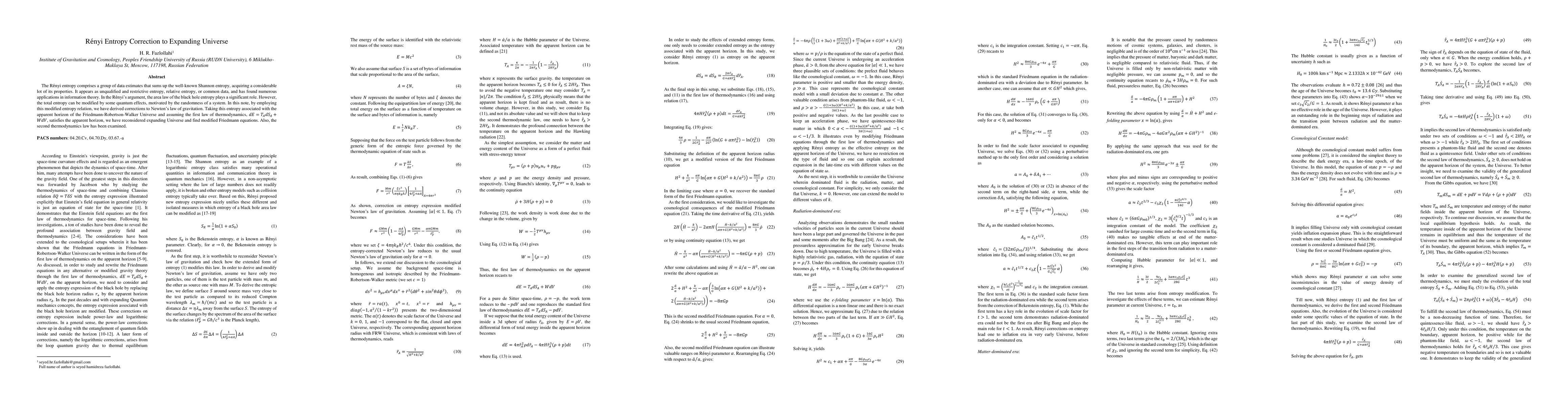 Thumbnail for Renyi Entropy Correction to Expanding Universe