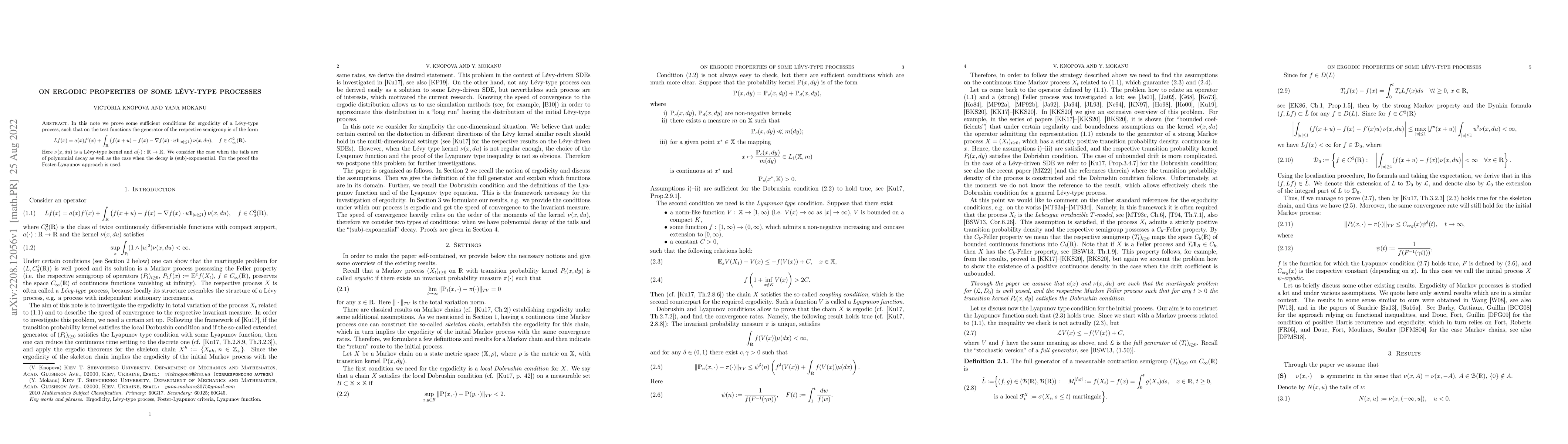 Thumbnail for On ergodic properties of some Levy-type processes