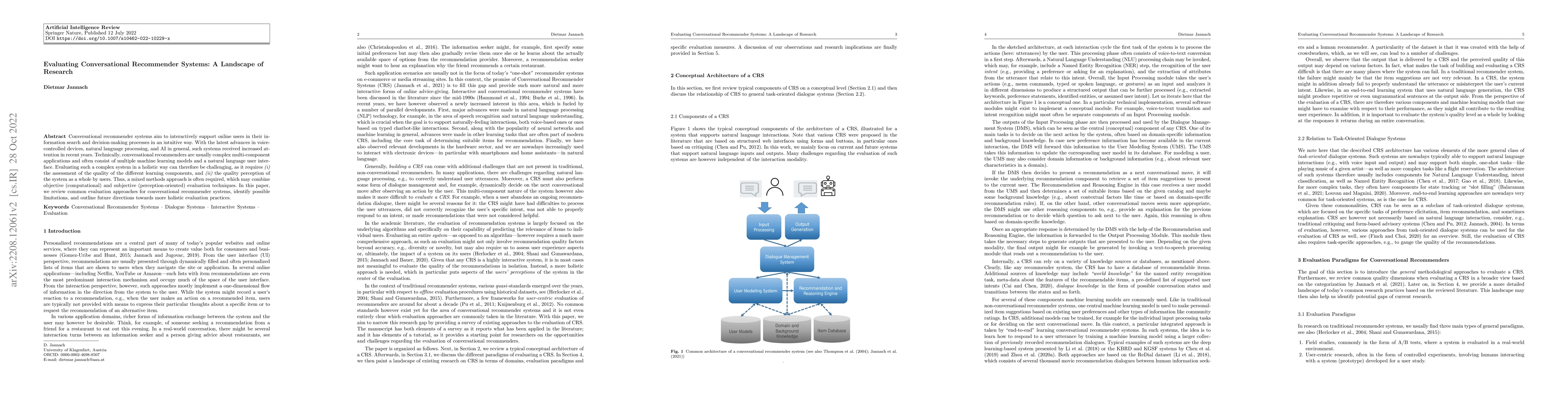 Thumbnail for Evaluating Conversational Recommender Systems: A Landscape of Research