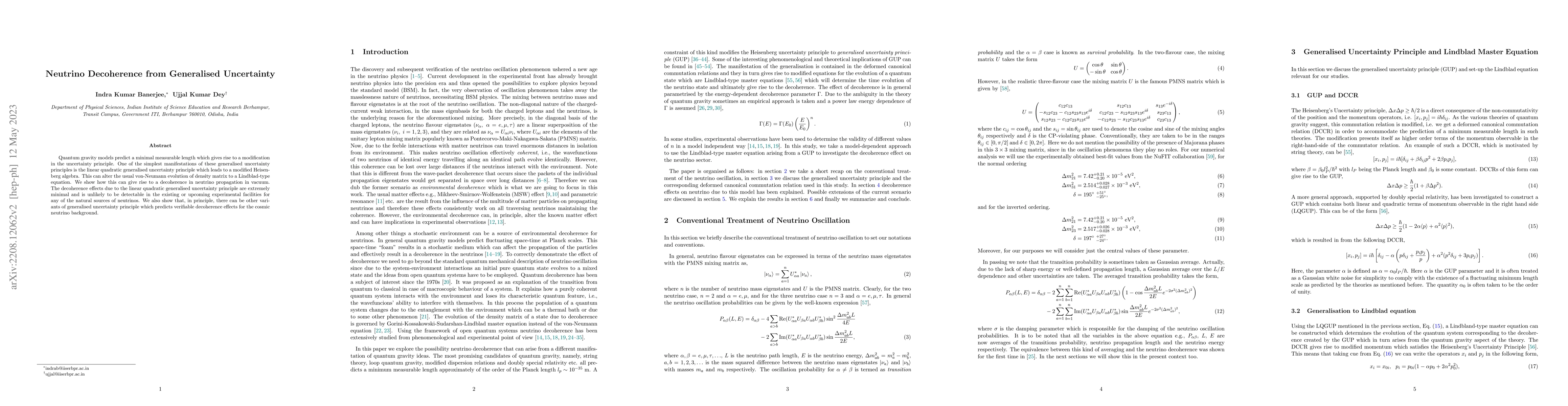 Thumbnail for Neutrino Decoherence from Generalised Uncertainty