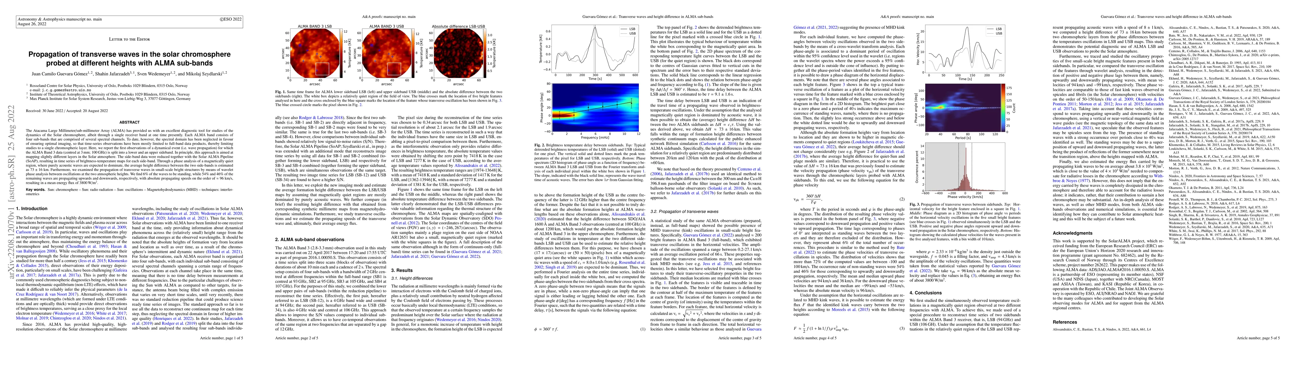 Thumbnail for Propagation of transverse waves in the solar chromosphere probed at
  different heights with ALMA sub-bands