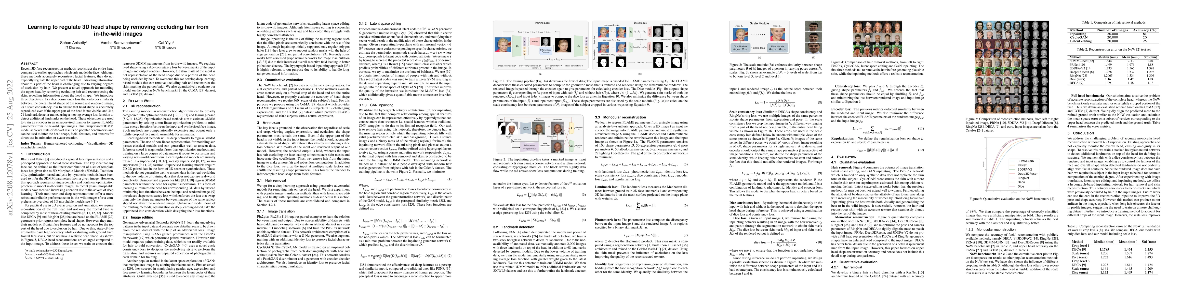 Thumbnail for Learning to regulate 3D head shape by removing occluding hair from
  in-the-wild images