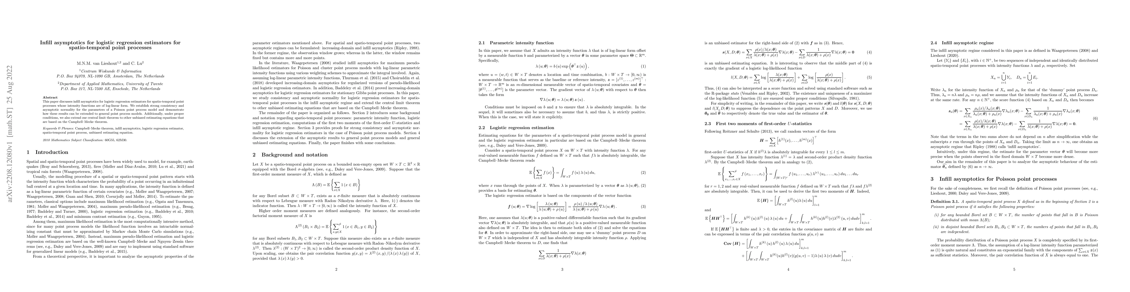 Thumbnail for Infill asymptotics for logistic regression estimators for
  spatio-temporal point processes