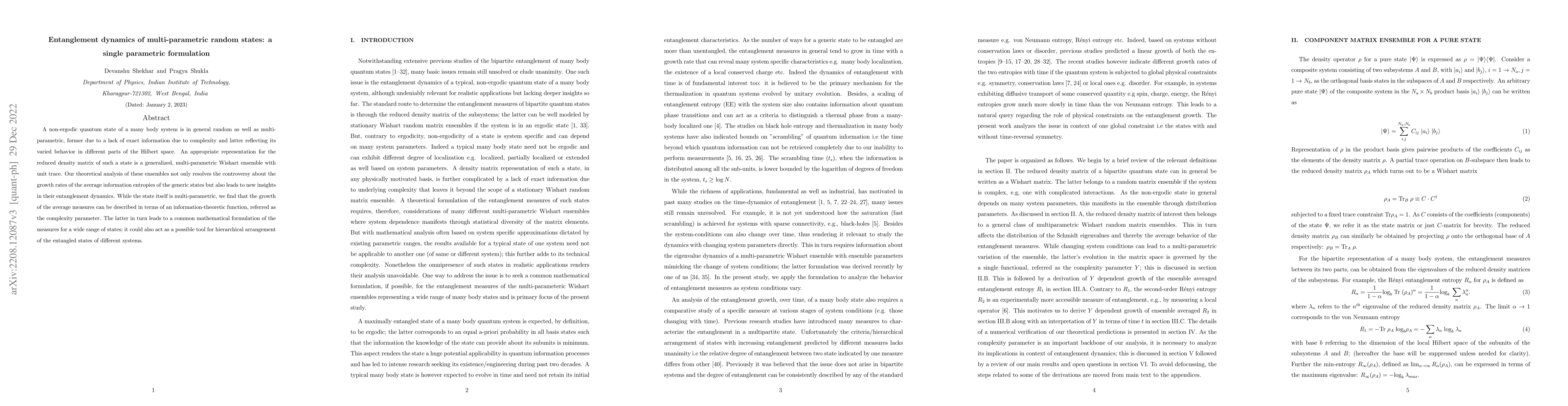 Thumbnail for Entanglement dynamics of multi-parametric random states: a single
  parametric formulation
