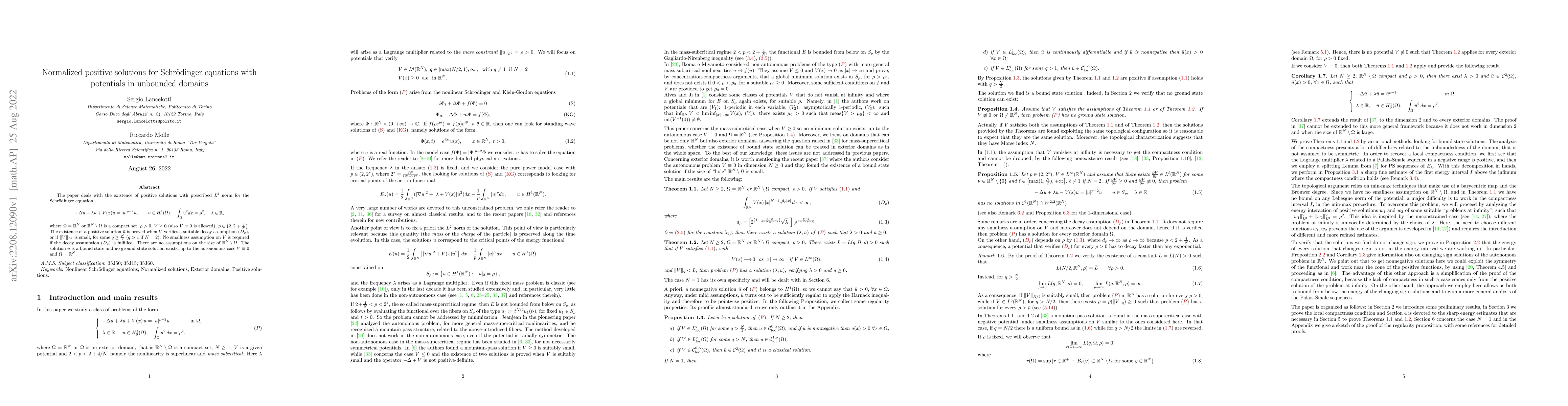 Thumbnail for Normalized positive solutions for Schr\"odinger equations with
  potentials in unbounded domains