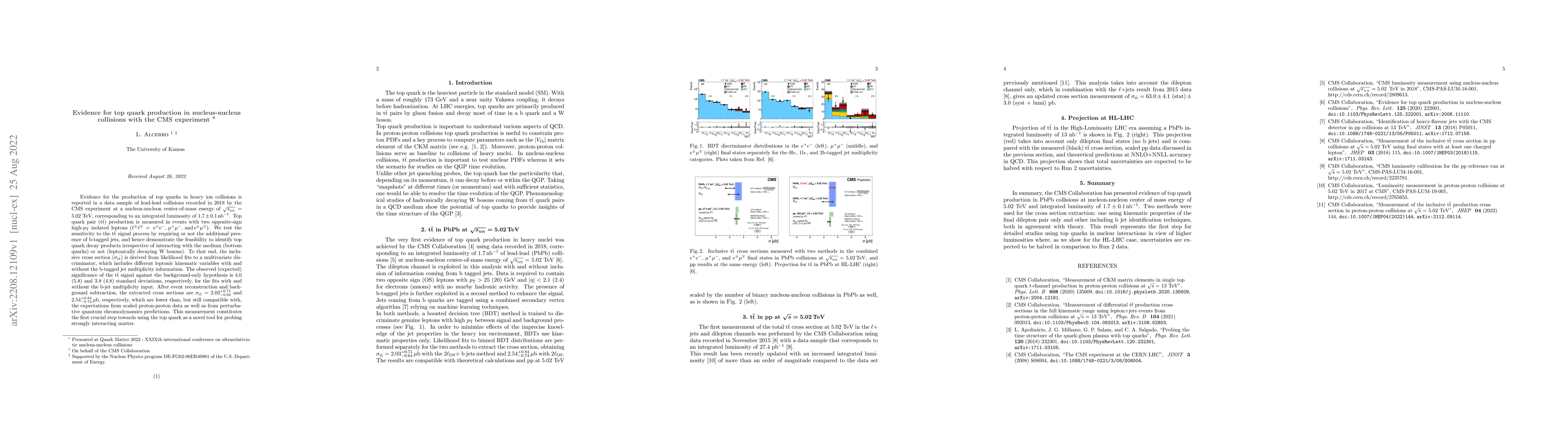 Thumbnail for Evidence for top quark production in nucleus-nucleus collisions with the
  CMS experiment