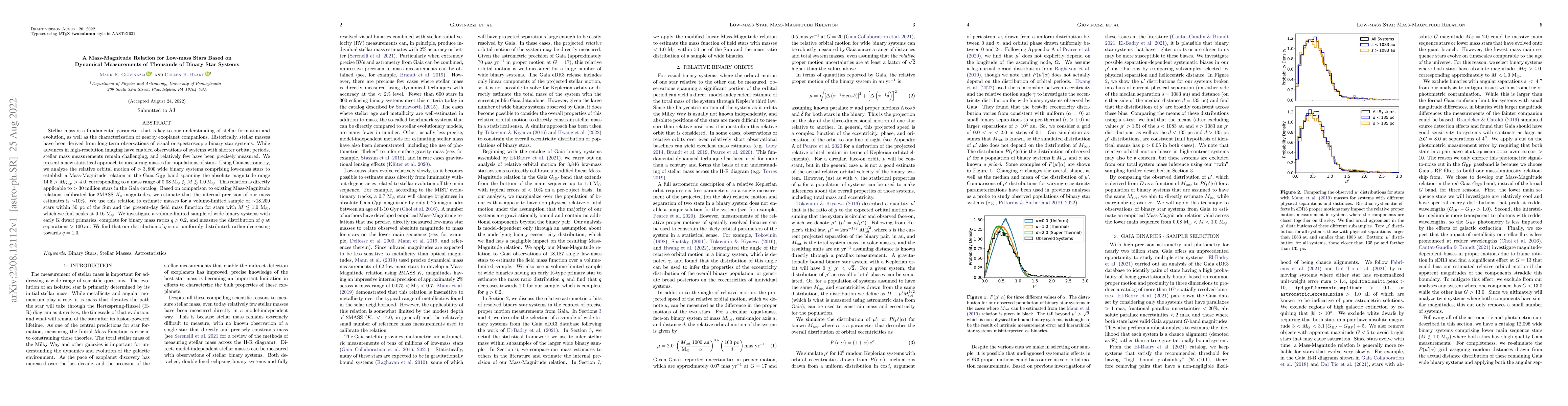 Thumbnail for A Mass-Magnitude Relation for Low-mass Stars Based on Dynamical
  Measurements of Thousands of Binary Star Systems