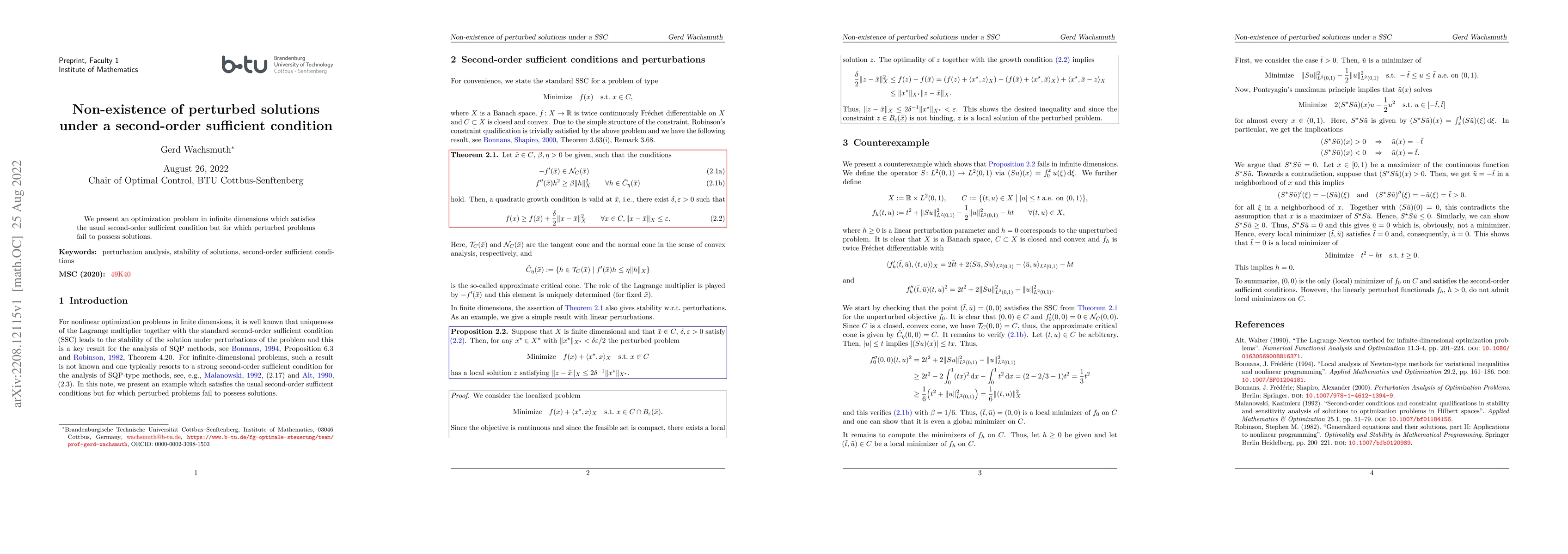 Thumbnail for Non-existence of perturbed solutions under a second-order sufficient
  condition