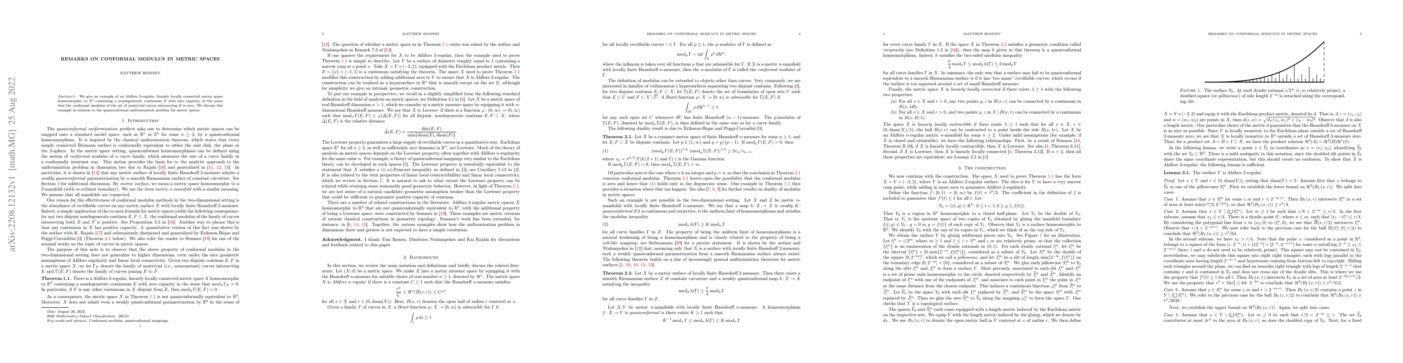 Thumbnail for Remarks on conformal modulus in metric spaces