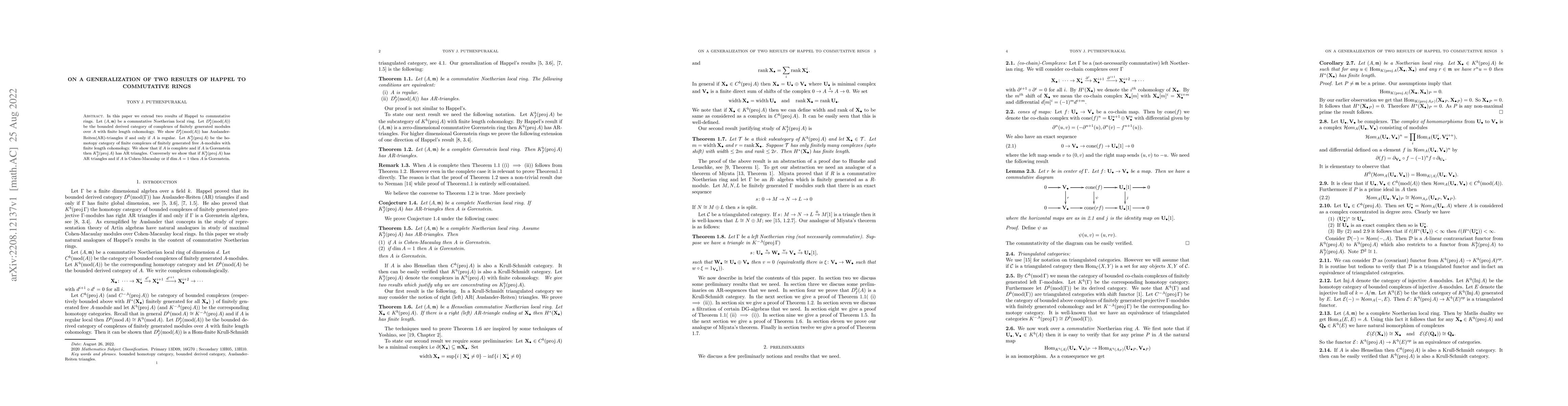 Thumbnail for On a generalization of two results of Happel to commutative rings