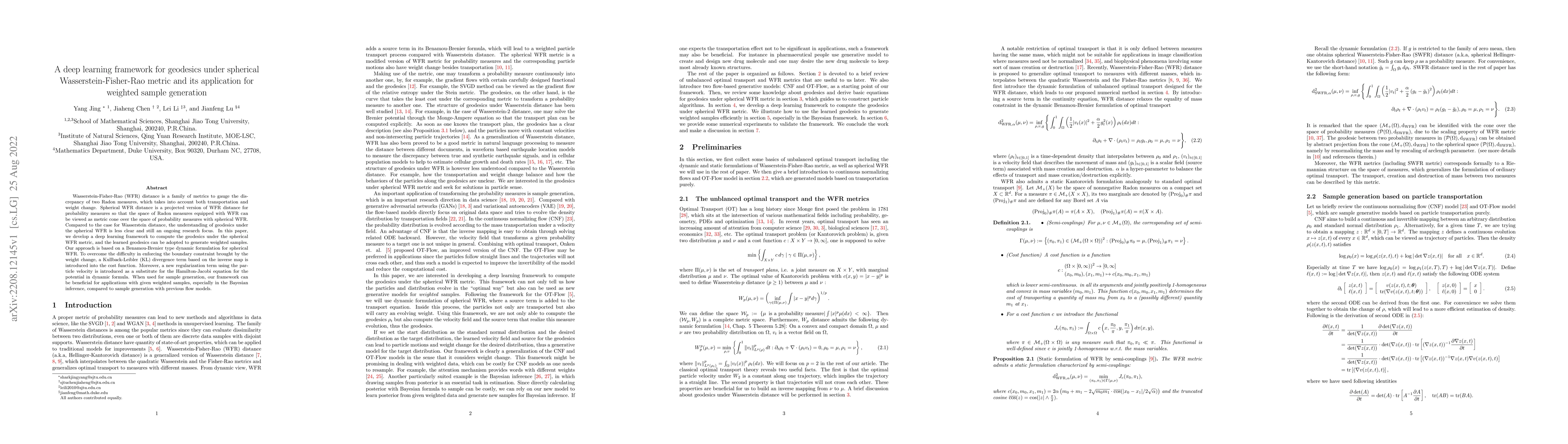 Thumbnail for A deep learning framework for geodesics under spherical
  Wasserstein-Fisher-Rao metric and its application for weighted sample
  generation