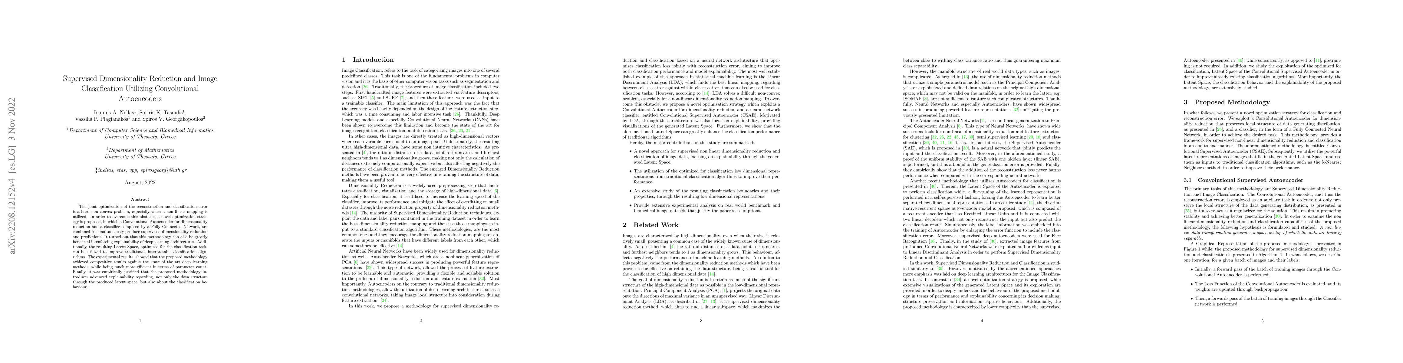 Thumbnail for Supervised Dimensionality Reduction and Image Classification Utilizing
  Convolutional Autoencoders