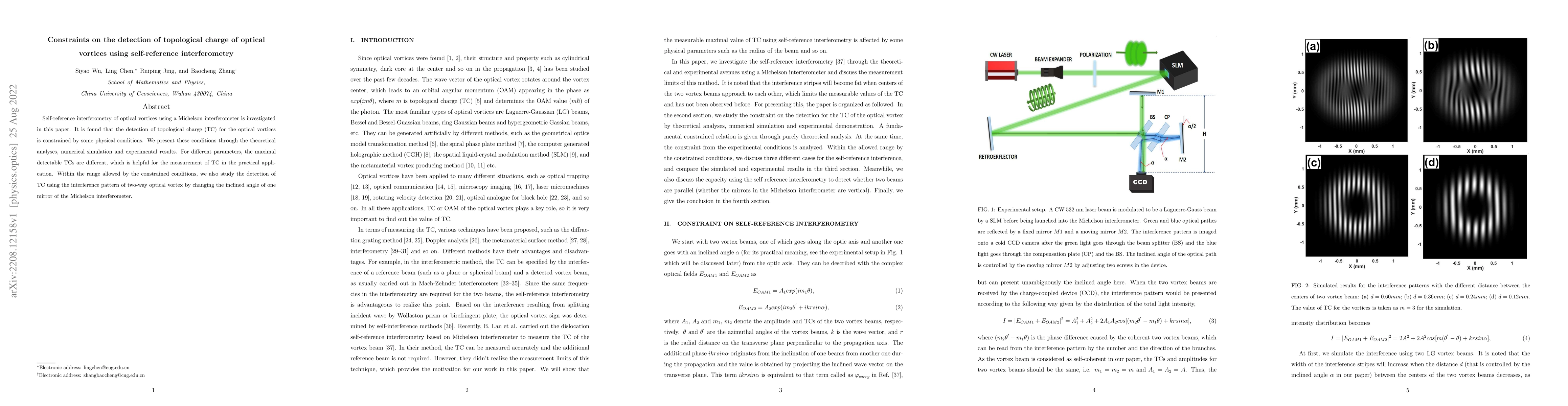 Thumbnail for Constraints on the detection of topological charge of optical vortices
  using self-reference interferometry