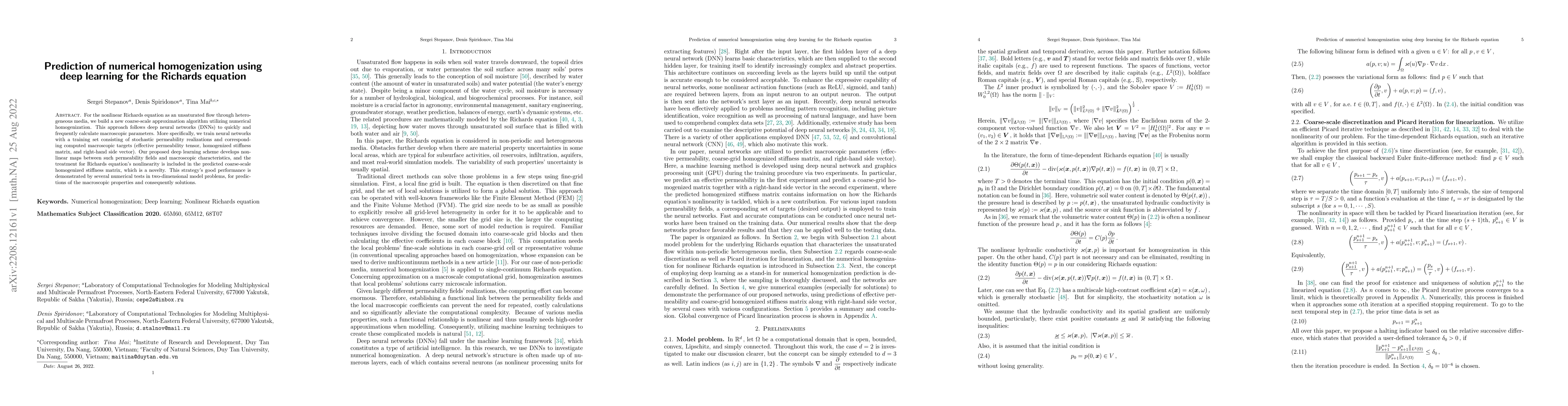 Thumbnail for Prediction of numerical homogenization using deep learning for the
  Richards equation