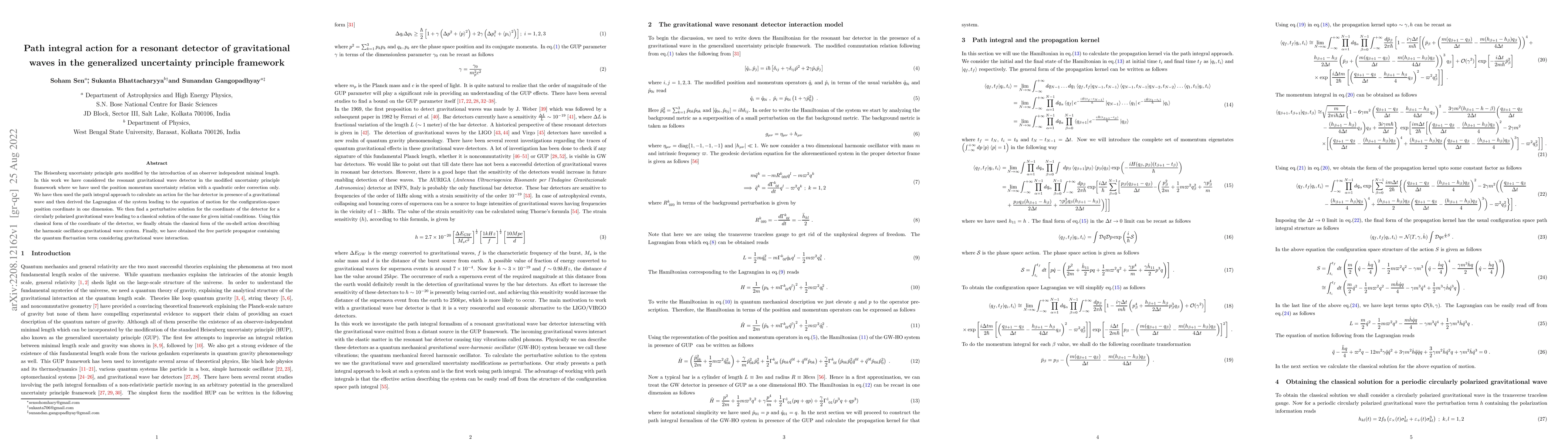 Thumbnail for Path integral action for a resonant detector of gravitational waves in
  the generalized uncertainty principle framework