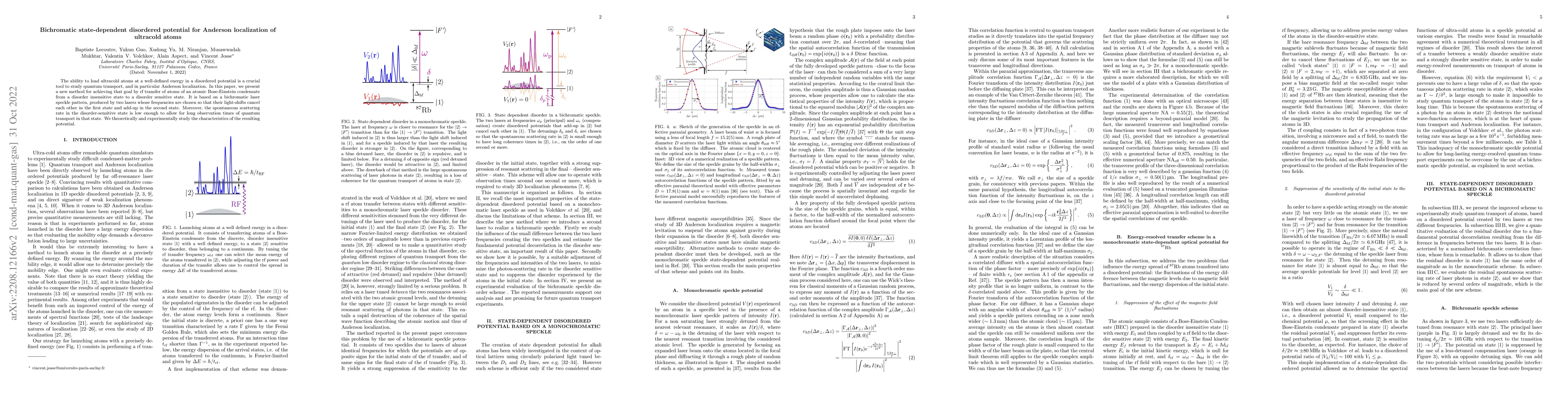 Thumbnail for Bichromatic state-dependent disordered potential for Anderson
  localization of ultracold atoms