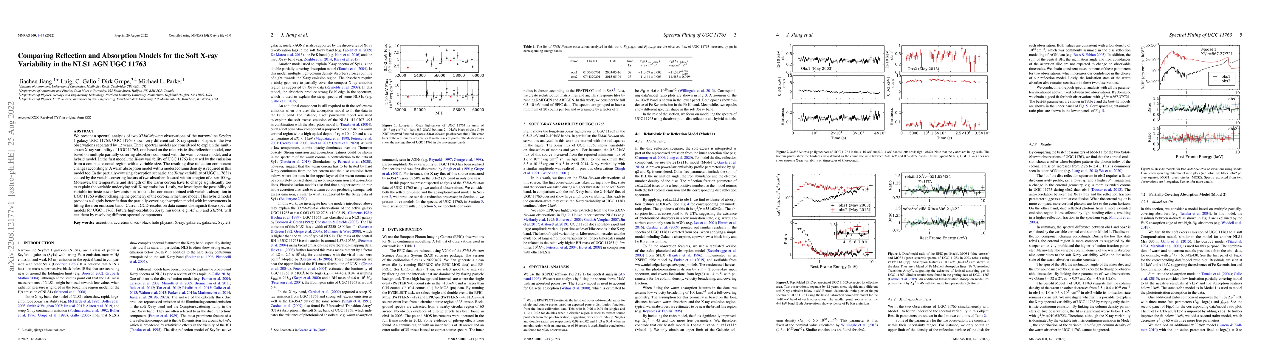 Thumbnail for Comparing Reflection and Absorption Models for the Soft X-ray
  Variability in the NLS1 AGN UGC 11763