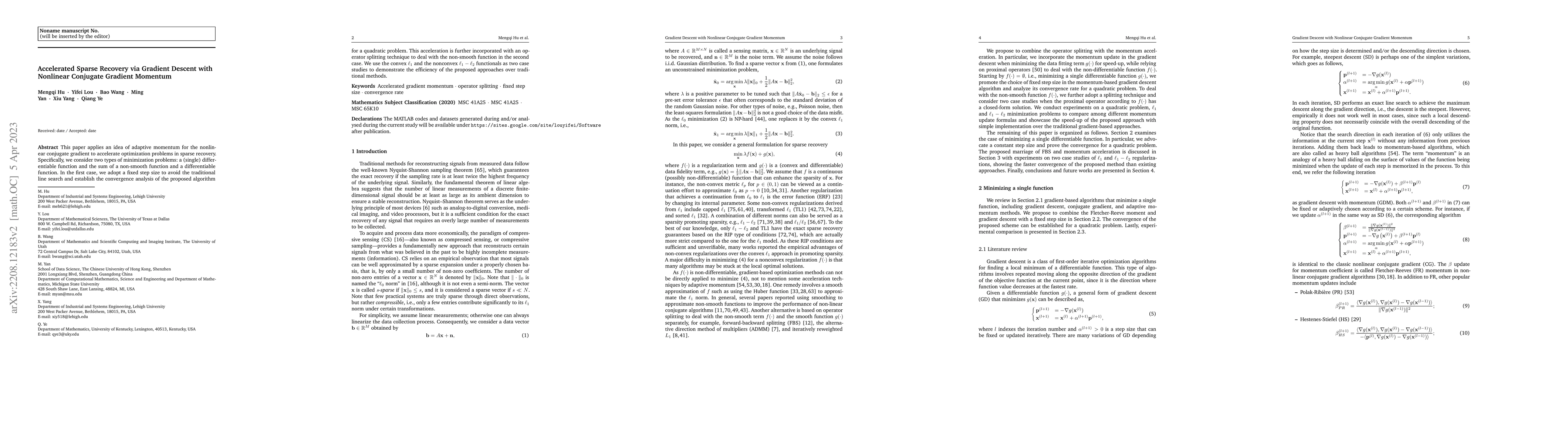 Thumbnail for Accelerated Sparse Recovery via Gradient Descent with Nonlinear
  Conjugate Gradient Momentum