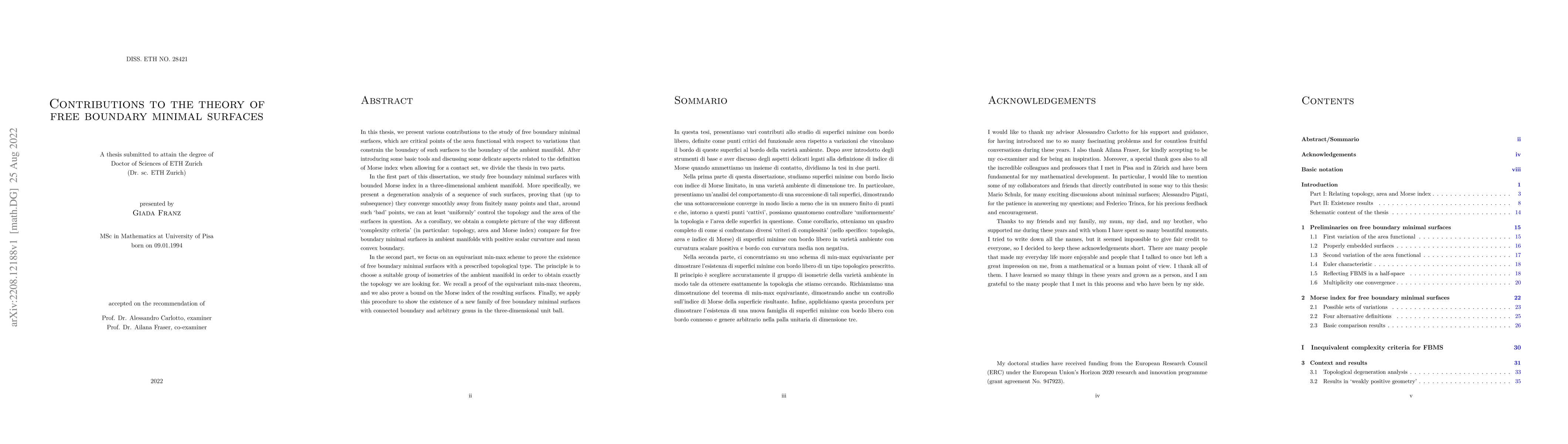 Thumbnail for Contributions to the theory of free boundary minimal surfaces