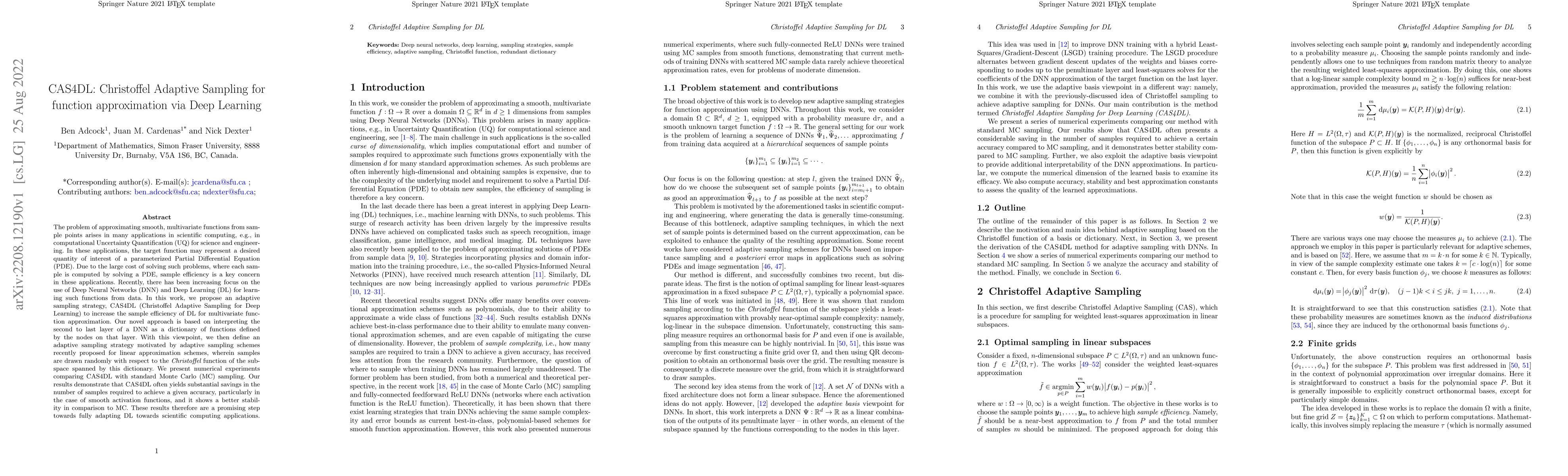 Thumbnail for CAS4DL: Christoffel Adaptive Sampling for function approximation via
  Deep Learning